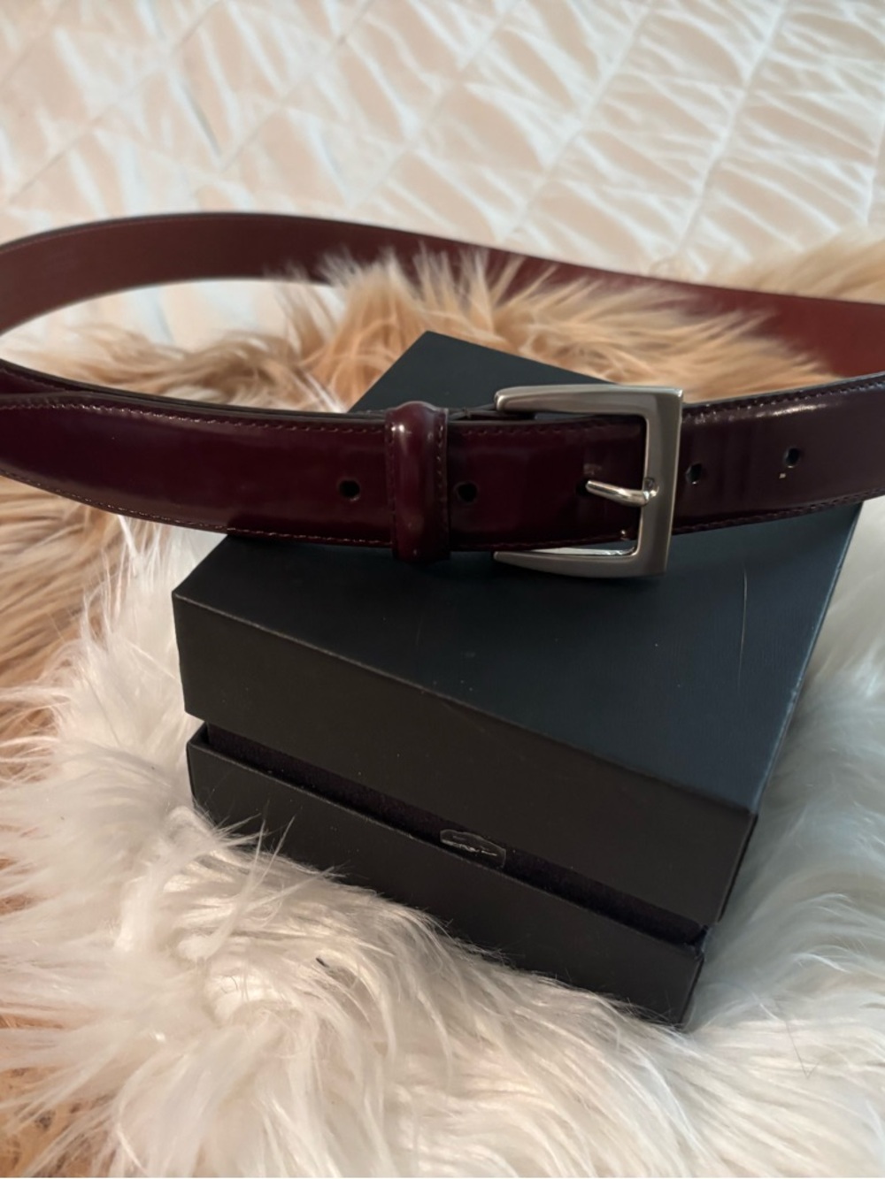 Coach Men's Leather Belt in Burgundy with Silver Buckle